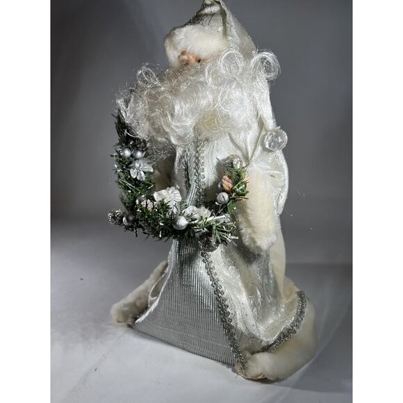 Vintage Father Christmas Tree Topper Santa Porcelain Head Hands Silver Crystal - Picture 2 of 16